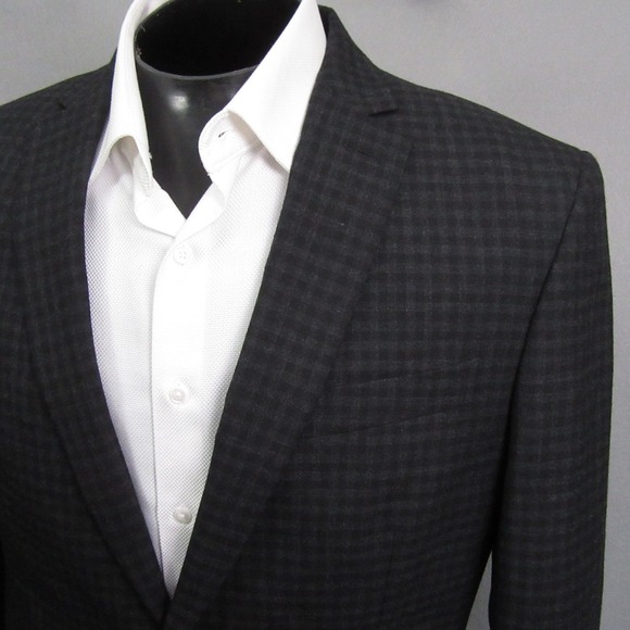 John Varvatos Sport Coat 42R Dark Gray Gingham Check Unstructured Double Vent